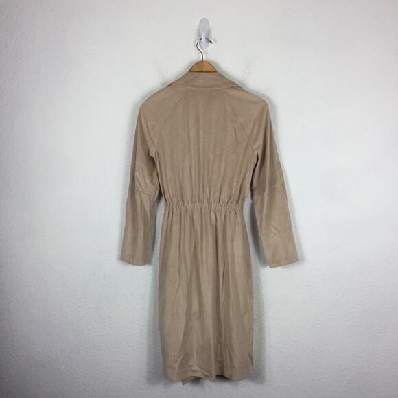 Zara Tan Trench Coat XS Faux Suede Double Breasted Belted Classic Mid Length - Picture 15 of 16
